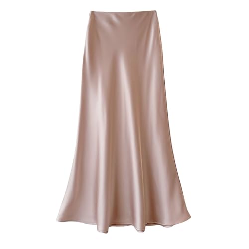 FZKun Damen Satinröcke - Hochgeschnittener Reißverschluss Verdeckter Elastischer Bund A-Linie Y2K Midi-Rock Sommerliche Elegante Hochzeitsgäste Cocktailparty Arbeit Rock (L,Rosa) von FZKun