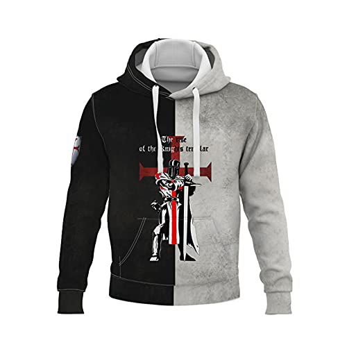 FZKun Herren Tempelritter Hoodie Crusader Printed Pullover - Vintage Mittelalter Rüstung Hoodie Sweatshirt mit Tasche, C, XXXXL von FZKun