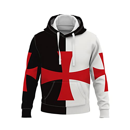 FZKun Herren Tempelritter Hoodie Crusader Printed Pullover - Vintage Mittelalter Rüstung Hoodie Sweatshirt mit Tasche, a, XXXL von FZKun