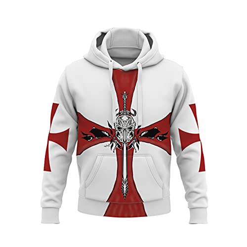 FZKun Herren Tempelritter Hoodie Crusader Printed Pullover - Vintage Mittelalter Rüstung Hoodie Sweatshirt mit Tasche, e, XXL von FZKun