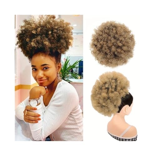 Haarteile 1 Stück Afro Puff Kordelzug Pferdeschwanzverlängerung for schwarze Frauen Clip in synthetische Afro Curly Bun Haarteile Täglicher Gebrauch(10inch-1BT27) von FZL02068LM