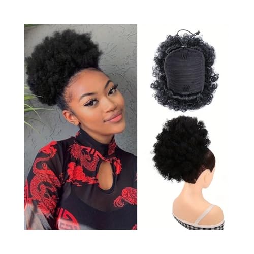 Haarteile 1 Stück Afro Puff Kordelzug Pferdeschwanzverlängerung for schwarze Frauen Clip in synthetische Afro Curly Bun Haarteile Täglicher Gebrauch(8inch-1B) von FZL02068LM