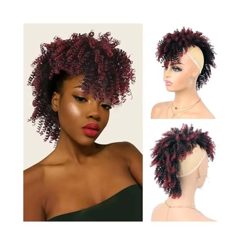 Haarteile Afro High Puff Bun Mohawk Pferdeschwanz mit Pony Kurze verworrene lockige Pferdeschwanz-Haarteile for schwarze Frauen Täglicher Gebrauch(1BTBUG) von FZL02068LM