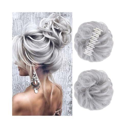 Haarteile Haarteile mit Krallenclip und unordentlichem Dutt for Frauen, gewellt, lockig, synthetische Clip-in-Pferdeschwanz-Extensions Täglicher Gebrauch(Grigio) von FZL02068LM