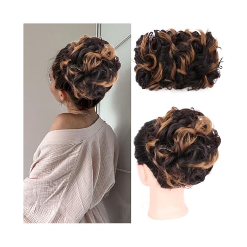Haarteile Unordentliches, gewelltes Dutt-Haarteil, synthetisches, elastisches Pferdeschwanz-Clip-in-Haarteil mit Kordelzug for schwarze Frauen Täglicher Gebrauch(4H27#) von FZL02068LM