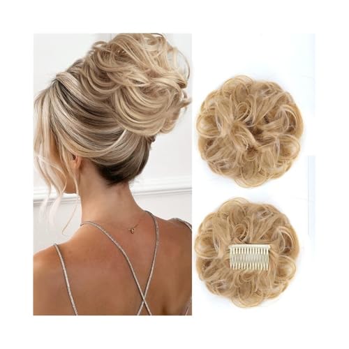 Haarteile Unordentliches synthetisches Dutt-Haarteil, vielseitige, verstellbare Stile, seitlicher Kamm, Clip in lockigem Chignon for Frauen Täglicher Gebrauch(27H613) von FZL02068LM