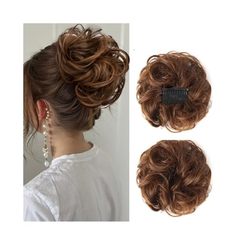 Haarteile Unordentliches synthetisches Dutt-Haarteil, vielseitige, verstellbare Stile, seitlicher Kamm, Clip in lockigem Chignon for Frauen Täglicher Gebrauch(2M30) von FZL02068LM