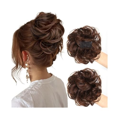 Haarteile Unordentliches synthetisches Dutt-Haarteil, vielseitige, verstellbare Stile, seitlicher Kamm, Clip in lockigem Chignon for Frauen Täglicher Gebrauch(2M33) von FZL02068LM