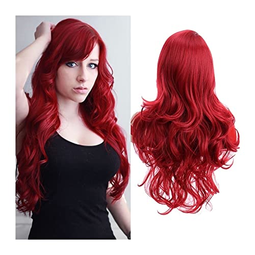 Perücken Lange lockige gewellte rote Perücke for Frauen Körperwelle Seitenscheitel Pony Perücke weiche hitzebeständige Kunsthaarperücke for tägliche Party Cosplay Halloween Perücke von FZL02068LM