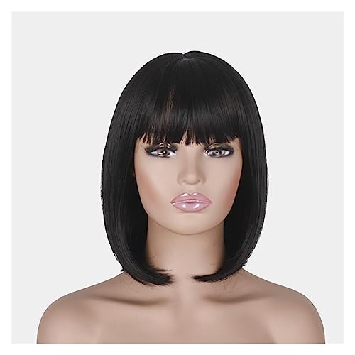 Perücken Mädchen kurze gerade Pony schwarz Bobo Perücken Frauen Haar Spitze chemische Faser Mode jung Perücke von FZL02068LM