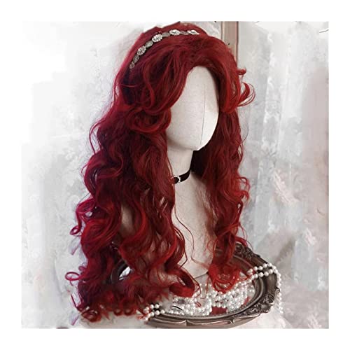 Perücken Rote Perücke for Frauen, lange gewellte, lockige Kunsthaarperücke, natürlich aussehende, hitzebeständige Synthetikperücke mit Mittelscheitel for tägliches Party-Cosplay Perücke von FZL02068LM