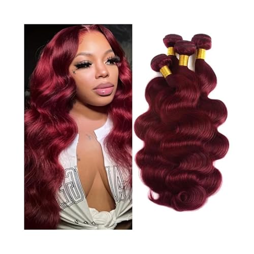 Tägliche Anwendung Body Wave Bundles 16-30 Zoll Echthaar 99J Burgunder Farbe 1/3 Bundles Nasse und gewellte brasilianische Remy-Haarverlängerungen for Frauen Für Parteien(20inches 1 Bundle) von FZL02068LM