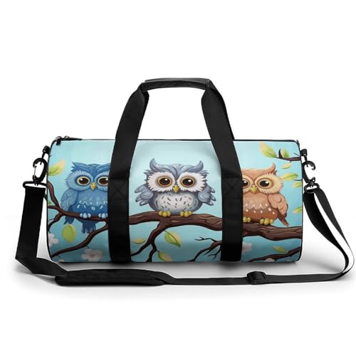 Eulen auf einem Ast Turnbeutel Damen Herren Wasserfeste Seesack Leichte Reisetasche für Reisen Sport Weiß 17.7in/9in, blank, 17.7in/9in/9in von FZMTLDS