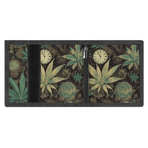 A Puff in Time Marihuana Herren-Geldbörse, dreifach gefaltet, minimalistisch, RFID-blockierende Brieftaschen, 8 Kreditkartenfächer, 1 Geldscheinfach, Münzfach und Ausweisfenster, schlanke dreifach von FZMVSQH