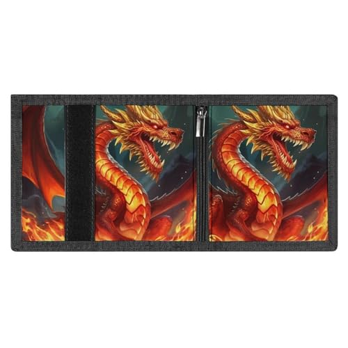Dragon King in Fire Herren-Geldbörse, dreifach gefaltet, minimalistisch, RFID-blockierende Brieftaschen, 8 Kreditkartenfächer, 1 Geldscheinfach, Münzfach und Ausweisfenster, schmaler Klettverschluss von FZMVSQH