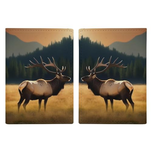 Elk In The Meadow Bedruckte Reisepasshülle Reisepasshülle für Reisen Reisepass Karten Schutz Reisehüllen Wallet Case RFID Blocking Leder Kartenetui für Damen Herren Elch Auf Der Wiese, Elch auf der von FZMVSQH