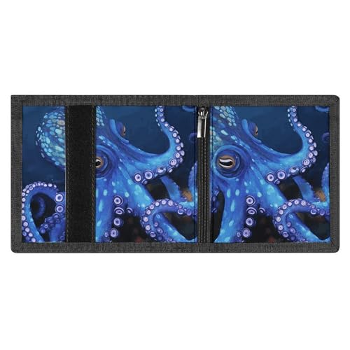 FZMVSQH Blue Octopus Herren-Geldbörse, dreifach gefaltet, minimalistisch, RFID-blockierend, 8 Kreditkartenfächer, 1 Geldscheinfach, Münzfach und Ausweisfenster, schmal, dreifach gefaltet, mit FZMVSQH Blue Octopus Herren-Geldbörse, dreifach gefaltet, minimalistisch, RFID-blockierend, 8 Kreditkartenfächer, 1 Geldscheinfach, Münzfach und Ausweisfenster, schmal, dreifach gefaltet, mit von FZMVSQH