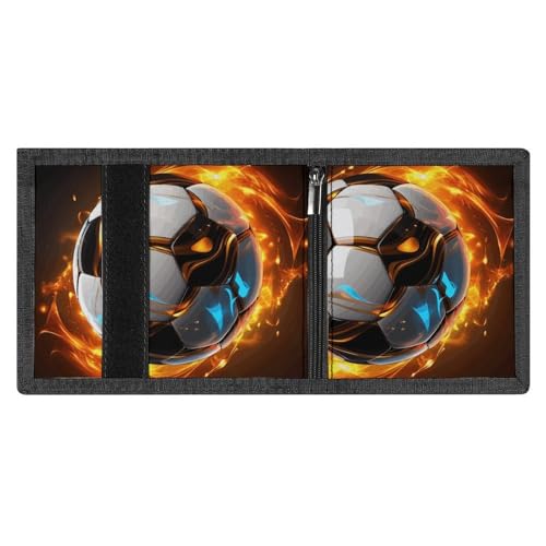 FZMVSQH Coole Fußball-Herren-Geldbörse, dreifach faltbar, minimalistisch, RFID-blockierende Brieftaschen, 8 Kreditkartenfächer, 1 Geldscheinfach, Münzfach und Ausweisfenster, schmaler Klettverschluss von FZMVSQH