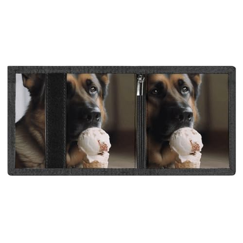 FZMVSQH Dog Who Likes Ice Cream Herren-Geldbörse, dreifach faltbar, minimalistisch, RFID-blockierende Brieftaschen, 8 Kreditkartenfächer, 1 Geldscheinfach, Münzfach und Ausweisfenster, schmal von FZMVSQH