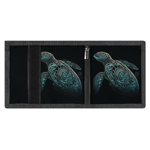 FZMVSQH Glowing Green Sea Turtle Herren-Geldbörse, dreifach gefaltet, minimalistisch, RFID-blockierende Brieftaschen, 8 Kreditkartenfächer, 1 Geldscheinfach, Münzfach und Ausweisfenster, schmal von FZMVSQH