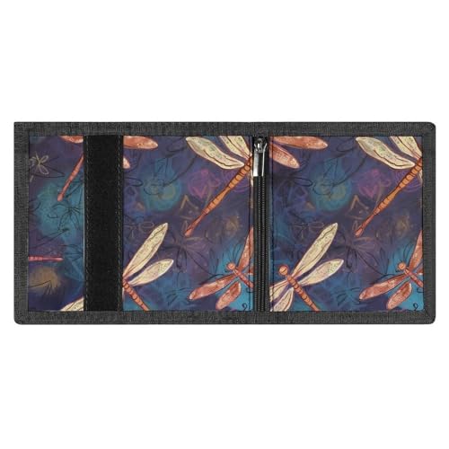 FZMVSQH Handbemalte Libellen-Herren-Geldbörse, dreifach gefaltet, minimalistisch, RFID-blockierende Brieftaschen, 8 Kreditkartenfächer, 1 Geldscheinfach, Münzfach und Ausweisfenster, schmaler von FZMVSQH