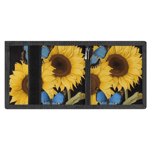 FZMVSQH Herren-Geldbörse, Motiv: Sonnenblumen mit blauen Schmetterlingen, minimalistische Geldbörse für Herren, RFID-blockierende Brieftaschen, 8 Kreditkartenfächer, 1 Geldscheinfach, Münzfach und FZMVSQH Herren-Geldbörse, Motiv: Sonnenblumen mit blauen Schmetterlingen, minimalistische Geldbörse für Herren, RFID-blockierende Brieftaschen, 8 Kreditkartenfächer, 1 Geldscheinfach, Münzfach und von FZMVSQH