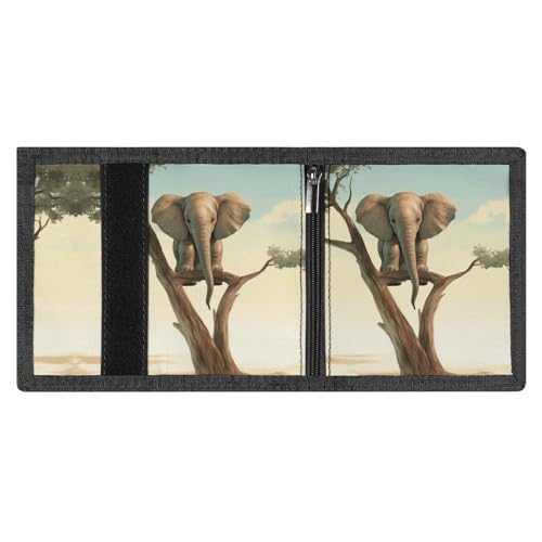 FZMVSQH Little Elephant on Tree Herren-Geldbörse, dreifach faltbar, minimalistisch, RFID-blockierende Brieftaschen, 8 Kreditkartenfächer, 1 Geldscheinfach, Münzfach und Ausweisfenster, schmal von FZMVSQH