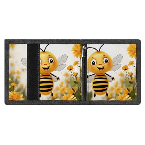 FZMVSQH Niedliche Bienen-Geldbörse mit Gänseblümchen-Motiv, minimalistische Geldbörse für Herren, RFID-blockierende Brieftaschen, 8 Kreditkartenfächer, 1 Geldscheinfach, Münzfach und Ausweisfenster von FZMVSQH