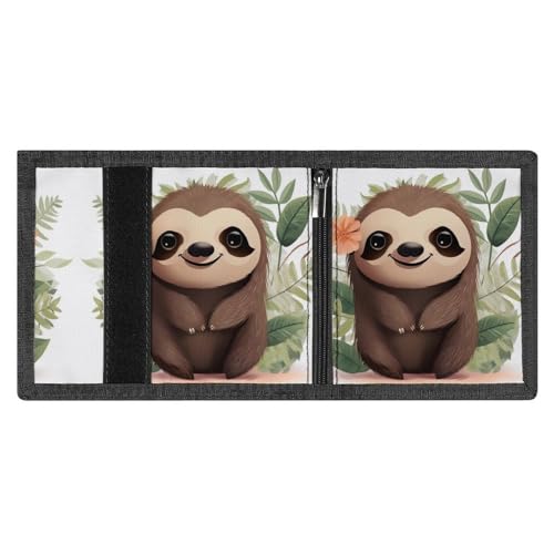 FZMVSQH Niedliche Cartoon-Faultier-Herren-Geldbörse, minimalistisch, RFID-blockierend, 8 Kreditkartenfächer, 1 Geldscheinfach, Münzfach und Ausweisfenster, schmal, dreifach gefaltete Geldbörsen mit von FZMVSQH