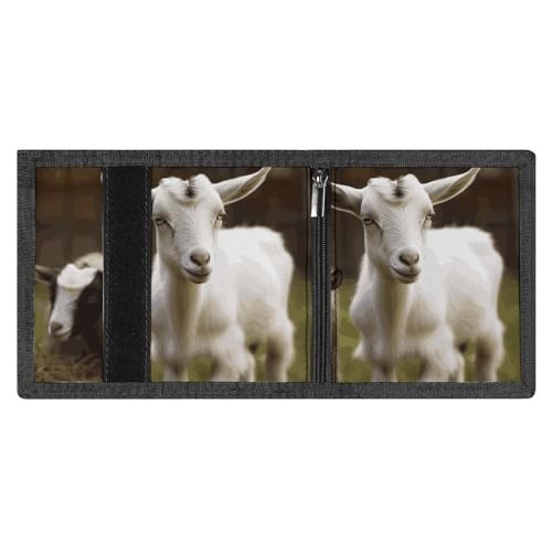 FZMVSQH Niedliche Ziegen-Herren-Geldbörse, minimalistisch, RFID-blockierend, 8 Kreditkartenfächer, 1 Geldscheinfach, Münzfach und Ausweisfenster, schmal, dreifach gefaltete Geldbörsen mit von FZMVSQH