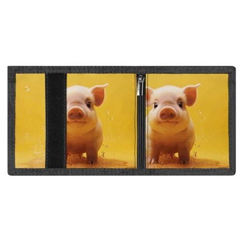 FZMVSQH Piggy Is Jumping Herren-Geldbörse, dreifach faltbar, minimalistisch, RFID-blockierende Brieftaschen, 8 Kreditkartenfächer, 1 Geldscheinfach, Münzfach und Ausweisfenster, schmaler von FZMVSQH