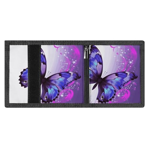 FZMVSQH Purple Butterfly Herren-Geldbörse, dreifach gefaltet, minimalistisch, RFID-blockierend, 8 Kreditkartenfächer, 1 Geldscheinfach, Münzfach und Ausweisfenster, schmal, dreifach gefaltet, mit FZMVSQH Purple Butterfly Herren-Geldbörse, dreifach gefaltet, minimalistisch, RFID-blockierend, 8 Kreditkartenfächer, 1 Geldscheinfach, Münzfach und Ausweisfenster, schmal, dreifach gefaltet, mit von FZMVSQH