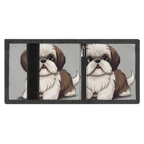 FZMVSQH Shih Tzu Dog Herren-Geldbörse, dreifach faltbar, minimalistisch, RFID-blockierende Brieftaschen, 8 Kreditkartenfächer, 1 Geldscheinfach, Münzfach und Ausweisfenster, schmaler Klettverschluss von FZMVSQH