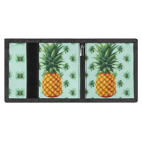 FZMVSQH Tropical Fruit Pineapple Herren-Geldbörse, dreifach faltbar, minimalistisch, RFID-blockierend, 8 Kreditkartenfächer, 1 Geldscheinfach, Münzfach und Ausweisfenster, schmaler Klettverschluss von FZMVSQH