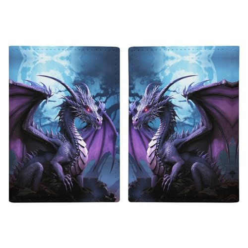 Reisepasshülle, Motiv: Purple Dragon Purple Moon Printed Passport Holder for Travel Passport Cards Protector Travel Covers Wallet Case RFID Blocking Leather Card Case for Women Men, Purple Dragon von FZMVSQH