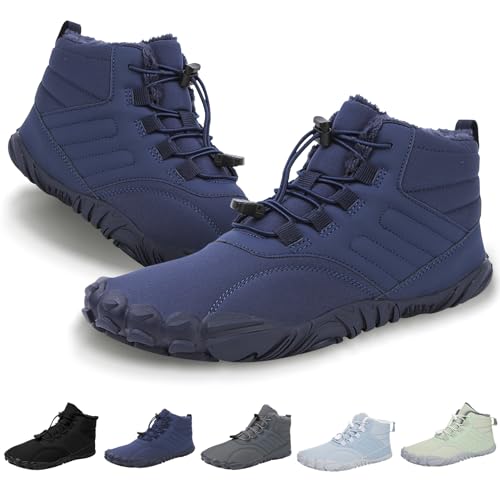 FZQBEY Barfußschuhe Winter, Outdoor Barfußschuhe Herren Damen Herbst Winter, Traillaufschuhe Wanderschuhe Zehenschuhe Hohe Warme und rutschfeste Stiefel (Hellgrün, 40) von FZQBEY