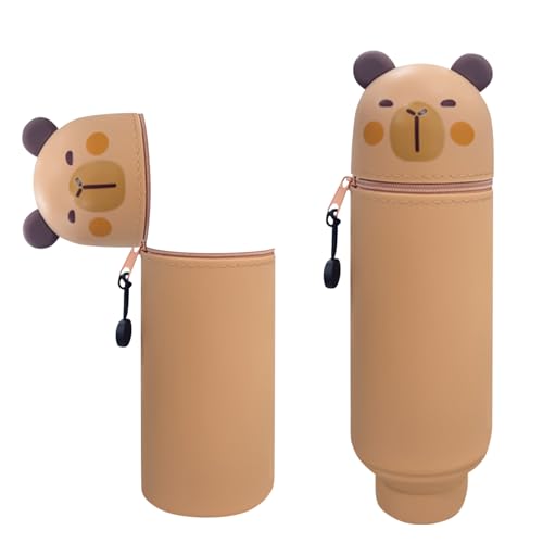 FZQBEY Stand Up Federmäppchen, Silikon Federmäppchen mit Reißverschluss, 2-in-1 Standmäppchen, Weiche Silikon Federtasche, Cartoon Tier Stifthalter, für Mädchen Geschenke 7 8 9 10 11 12 Jahre (C) von FZQBEY