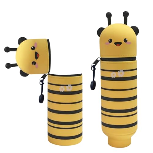 FZQBEY Stand Up Federmäppchen, Silikon Federmäppchen mit Reißverschluss, 2-in-1 Standmäppchen, Weiche Silikon Federtasche, Cartoon Tier Stifthalter, für Mädchen Geschenke 7 8 9 10 11 12 Jahre (B) von FZQBEY