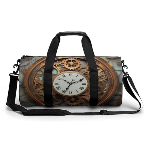Eine komplette Pizza-Sporttasche, kleine Reisetasche mit Fach, Wochenendtasche für Damen und Herren, Rusty Steampunk Uhr, 17.7in/9in/9in von FZQVSGW