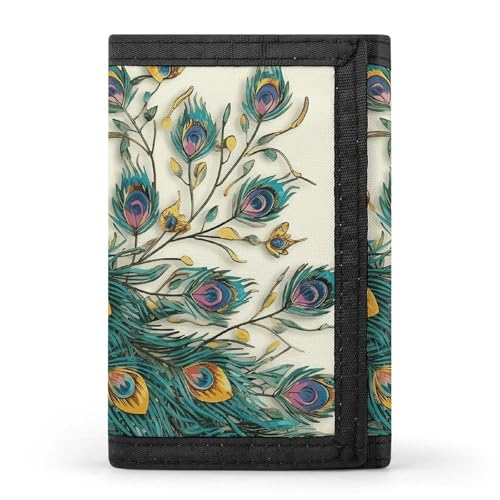 FZQVSGW Antikes ägyptisches dreifach gefaltetes Portemonnaie mit 8 Kartenfächern, Kreditkartenhalter, geteilte Geldscheinfach, Pfauenmuster, Einheitsgröße, Modern von FZQVSGW