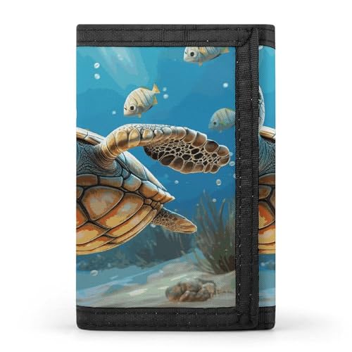 FZQVSGW Bunte Knöpfe, dreifach gefaltete Geldbörse, Münzbörse mit 8 Kartenfächern, Kreditkartenhalter, geteilte Geldscheinfach, Cartoon Meeresschildkröte, Einheitsgröße, Modern von FZQVSGW