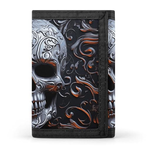 FZQVSGW Bunte Knöpfe, dreifach gefaltete Geldbörse, Münzbörse mit 8 Kartenfächern, Kreditkartenhalter, geteilte Geldscheinfach, Coole Totenkopf-Grafik, Einheitsgröße, Modern von FZQVSGW