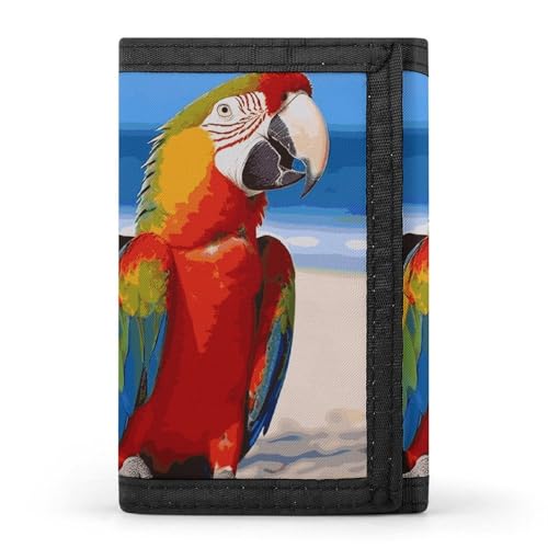 FZQVSGW Bunte Knöpfe, dreifach gefaltete Geldbörse, Münzbörse mit 8 Kartenfächern, Kreditkartenhalter, geteilte Geldscheinfach, Strandpapageien, Einheitsgröße, Modern von FZQVSGW