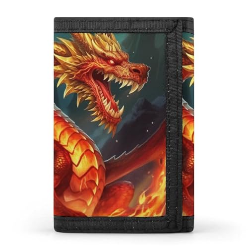 FZQVSGW Cute Elephant_80395810 Trifold Wallet Coin Purse With 8 Card Slots Credit Card Holder Divided Billfold Wallet, Drachenkönig im Feuer, Einheitsgröße, Modern von FZQVSGW