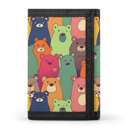 FZQVSGW Cypress Trees Outdoors Trifold Wallet Coin Purse With 8 Card Slots Credit Card Holder Divided Billfold Wallet, Bunte Bären., Einheitsgröße, Modern von FZQVSGW