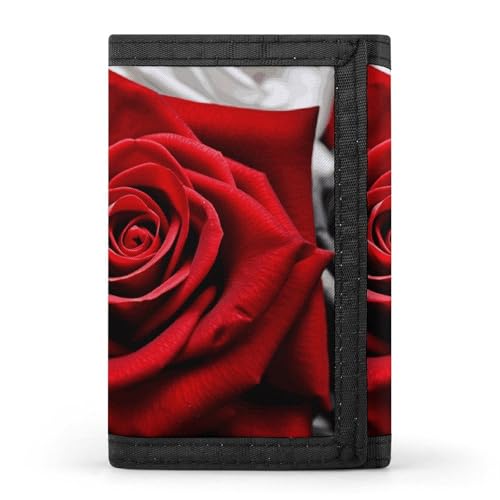 FZQVSGW Dreifach gefaltete Geldbörse mit 8 Kartenfächern, Kreditkartenhalter, geteilte Geldbörse mit ägyptischen Pyramiden, Schwarze, weiße und rote Rosen, Einheitsgröße, Modern von FZQVSGW
