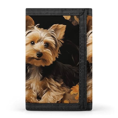 FZQVSGW Dreifach gefaltete Geldbörse mit 8 Kartenfächern, Kreditkartenhalter, geteilte Geldbörse mit ägyptischen Pyramiden, Yorkshire Terrier in the Cave, Einheitsgröße, Modern von FZQVSGW