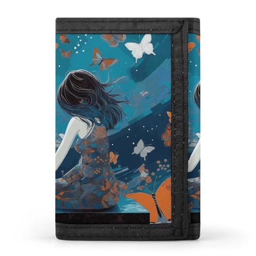 FZQVSGW Dreifach gefaltete Geldbörse mit 8 Kartenfächern, Kreditkartenhalter, geteilte Geldtasche, Mädchen, das Klavier spielt, Einheitsgröße, Modern von FZQVSGW