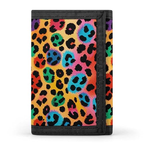FZQVSGW Dreifach gefaltete Geldbörse mit Heißluftballon-Muster, Münzgeldbörse mit 8 Kartenfächern, Kreditkartenhalter, geteilte Geldscheinfach, Farbenfroher Leopard, Einheitsgröße, Modern von FZQVSGW
