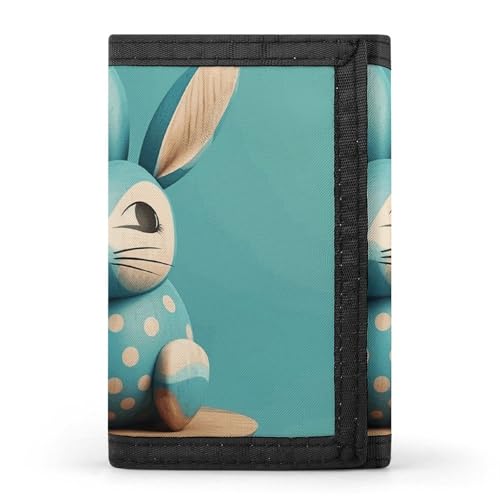 FZQVSGW Dreifach gefaltete Geldbörse mit Heißluftballon-Muster, Münzgeldbörse mit 8 Kartenfächern, Kreditkartenhalter, geteilte Geldscheinfach, Holzhase, Einheitsgröße, Modern von FZQVSGW